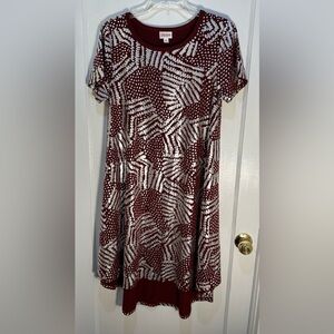 LuLaRoe Women's Medium Burgundy Silver Metallic Dress Hi Low Hem